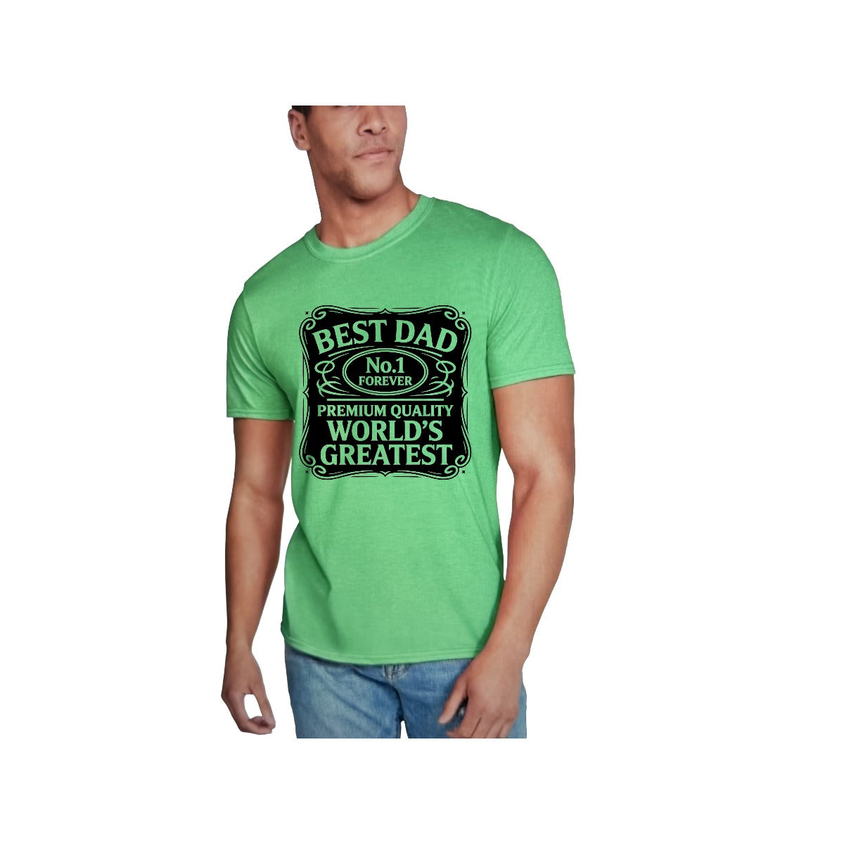 Best Dad No. 1 T-Shirt - Heather Irish Green Front (L)