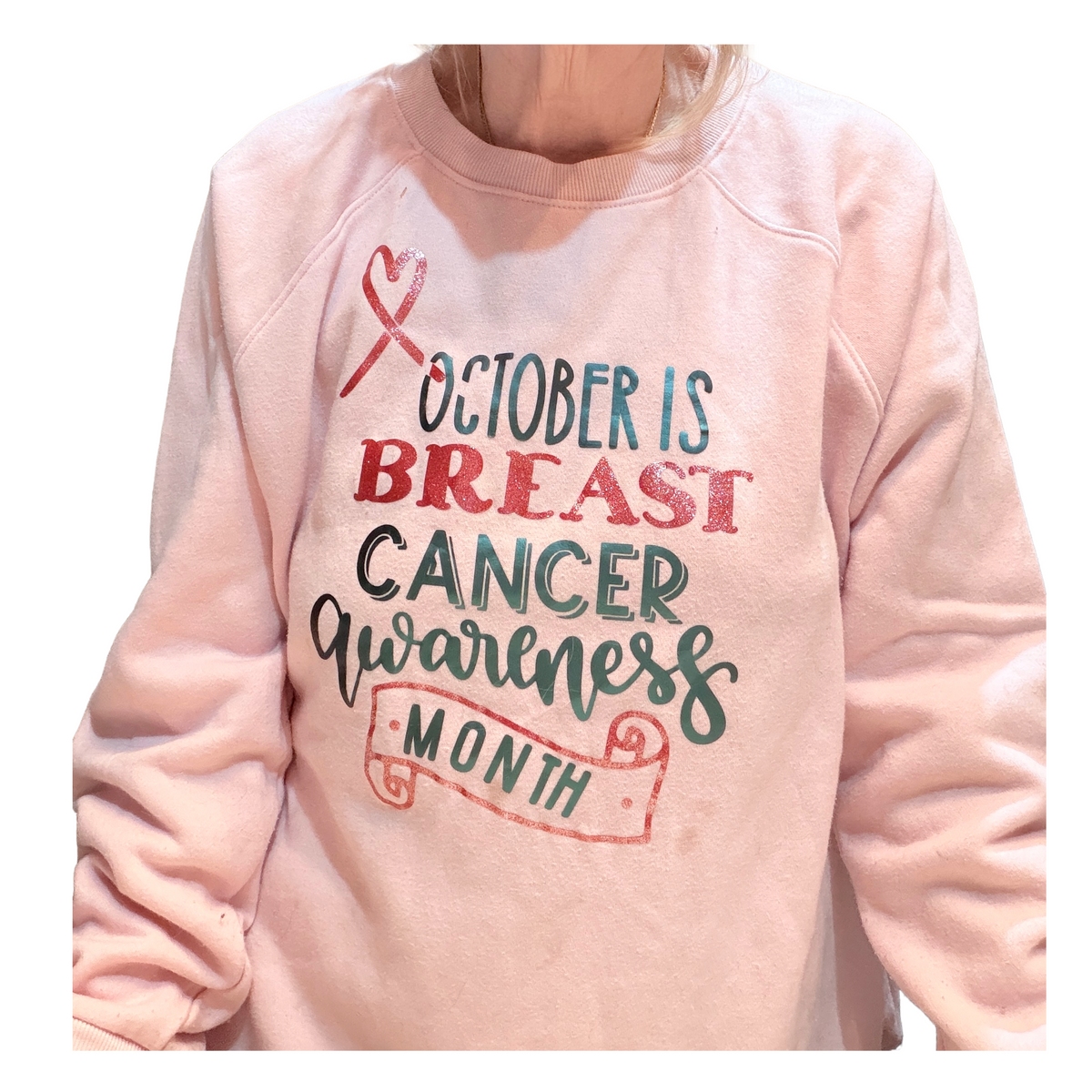 October Breast Cancer Awareness Sweatshirt - Front, Pink (L)