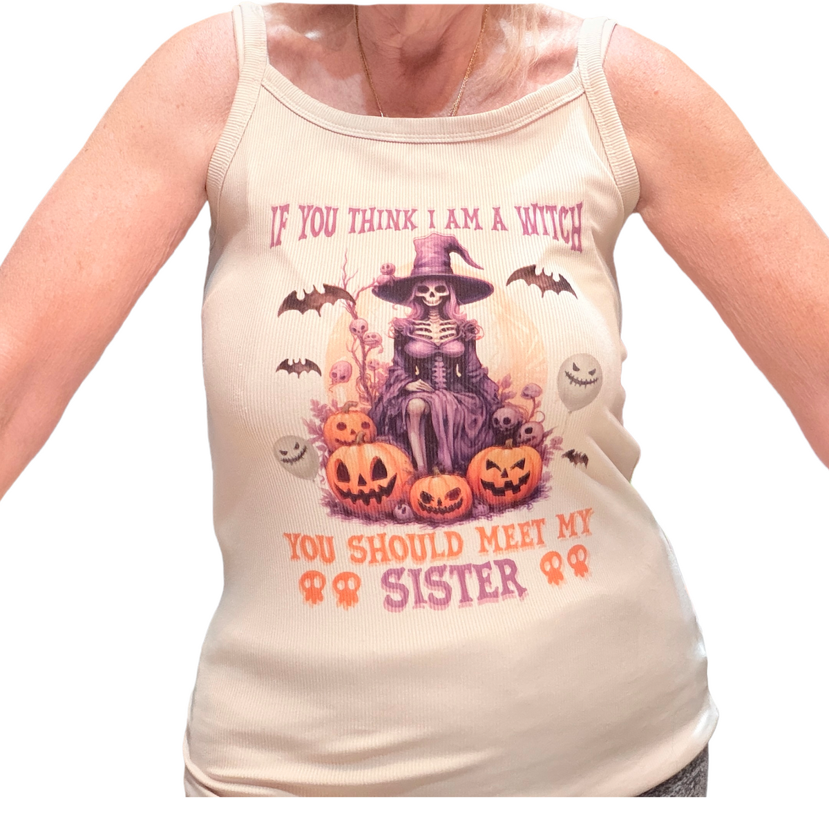 If You Think I Am A Witch Tank Top - Cream Ribbed (L)
