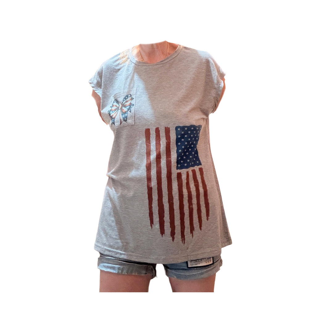 Wrapped In America T-Shirt - Front, Heather Gray (L)
