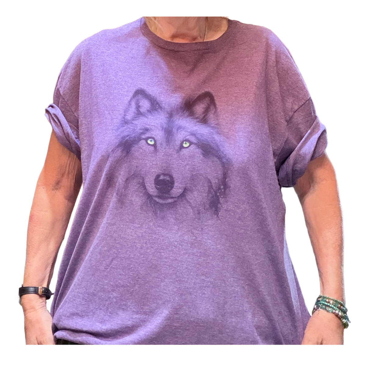 Wild Life T-Shirt - Wolf Portrait Front, Heather Purple (XL)
