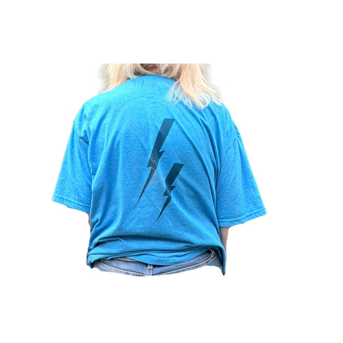 Beauty in Black T-Shirt - Lightning Bolts Back, Heather Blue (XL)
