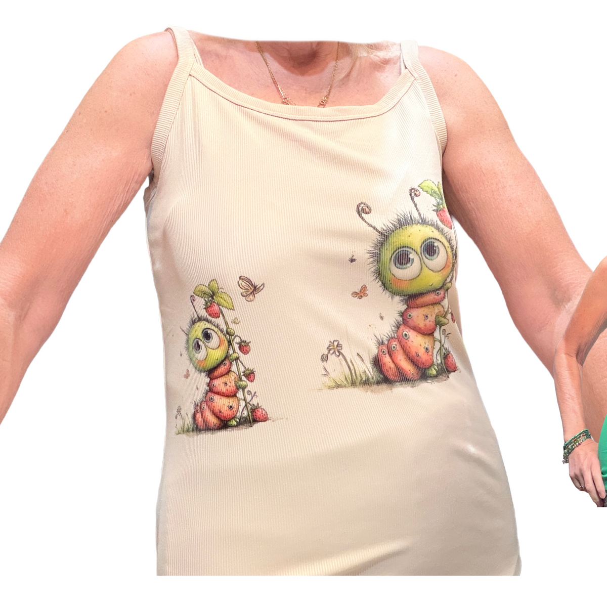 Caterpillar Parade Tank Top - Front, Cream Ribbed (XL)