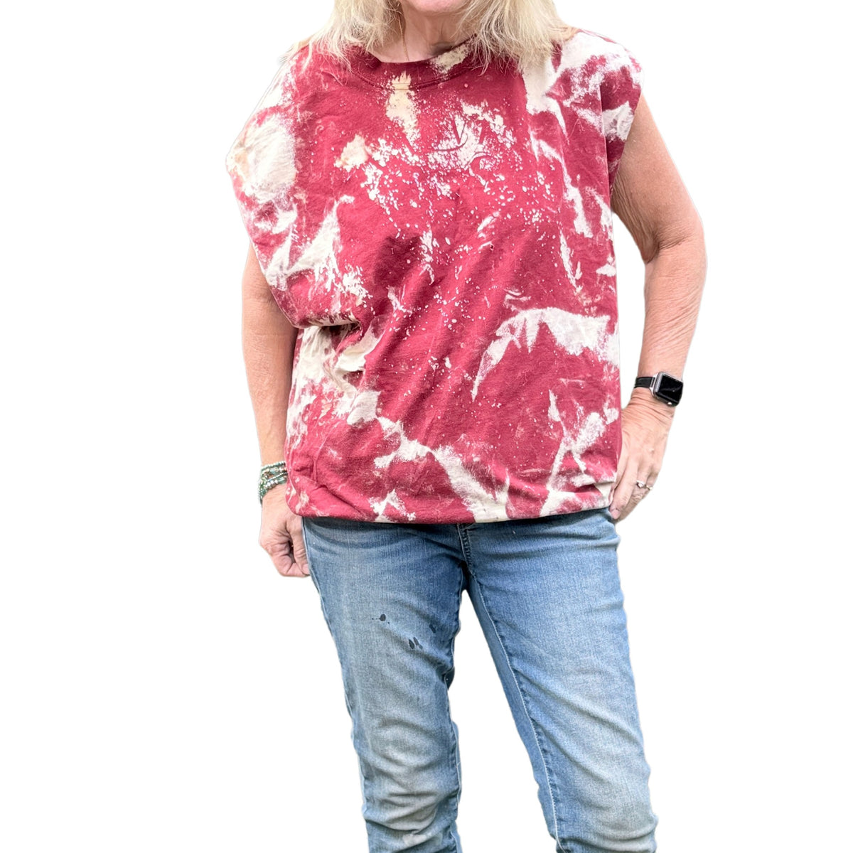 Jig Saw T-Shirt - Bleached Marbled Red Front (XL)