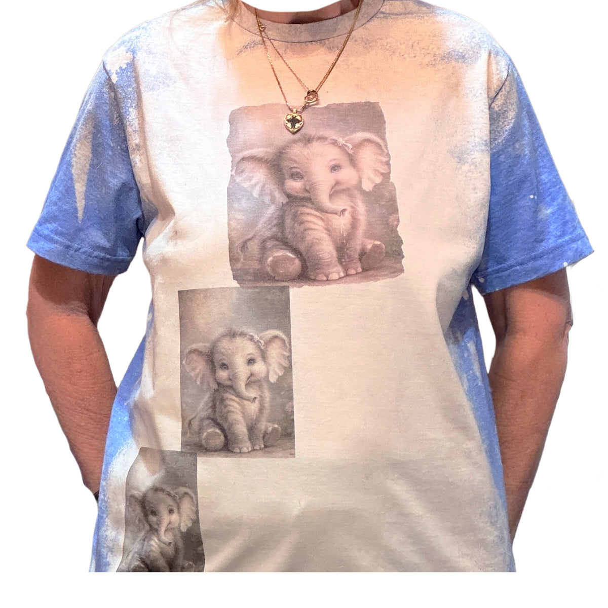 Elephant Parade T-Shirt - Front, White/Blue Bleach (L)