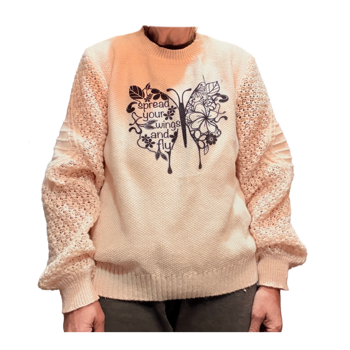 Spread Your Wings and Fly Sweater - Front view, long sleeves
