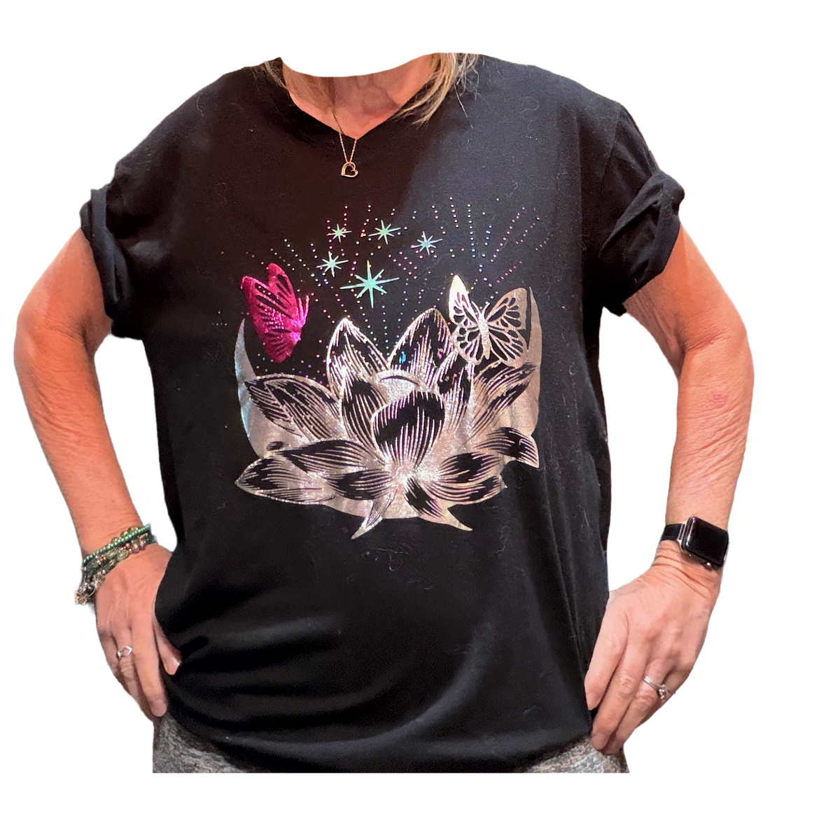 Lotus Flower T-Shirt - Front, Black (L)