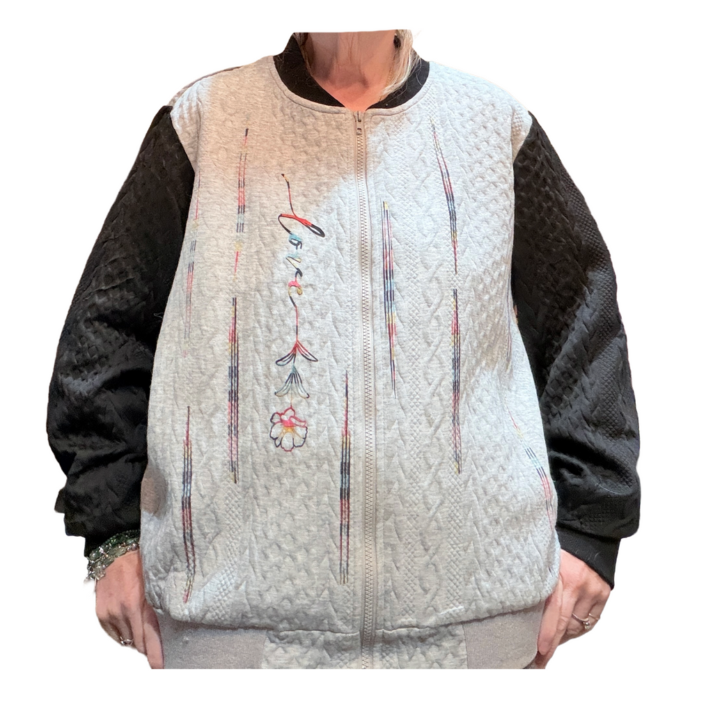 Love in Color Jacket - Embroidered Floral Front, Cream/Black (XL)