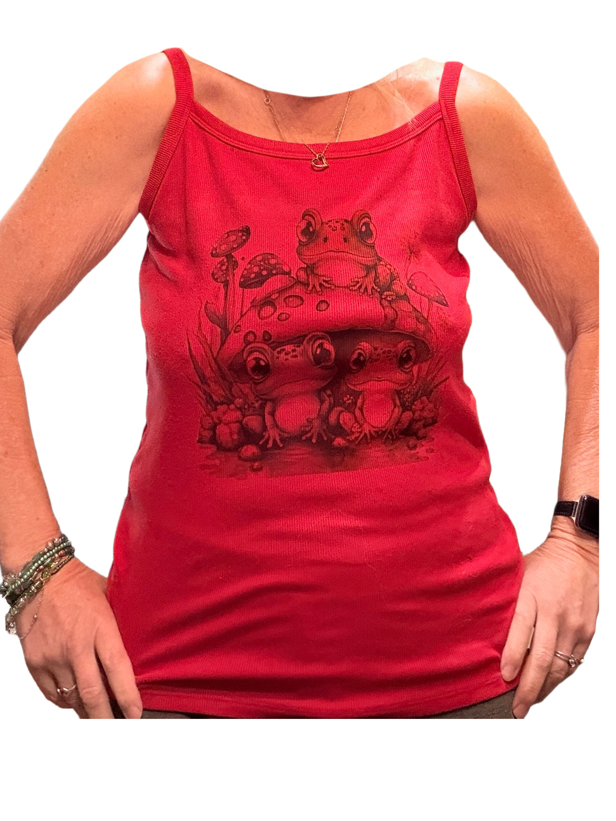 Mushroom Frogs Tank Top - Red Ribbed (XL, runs small)