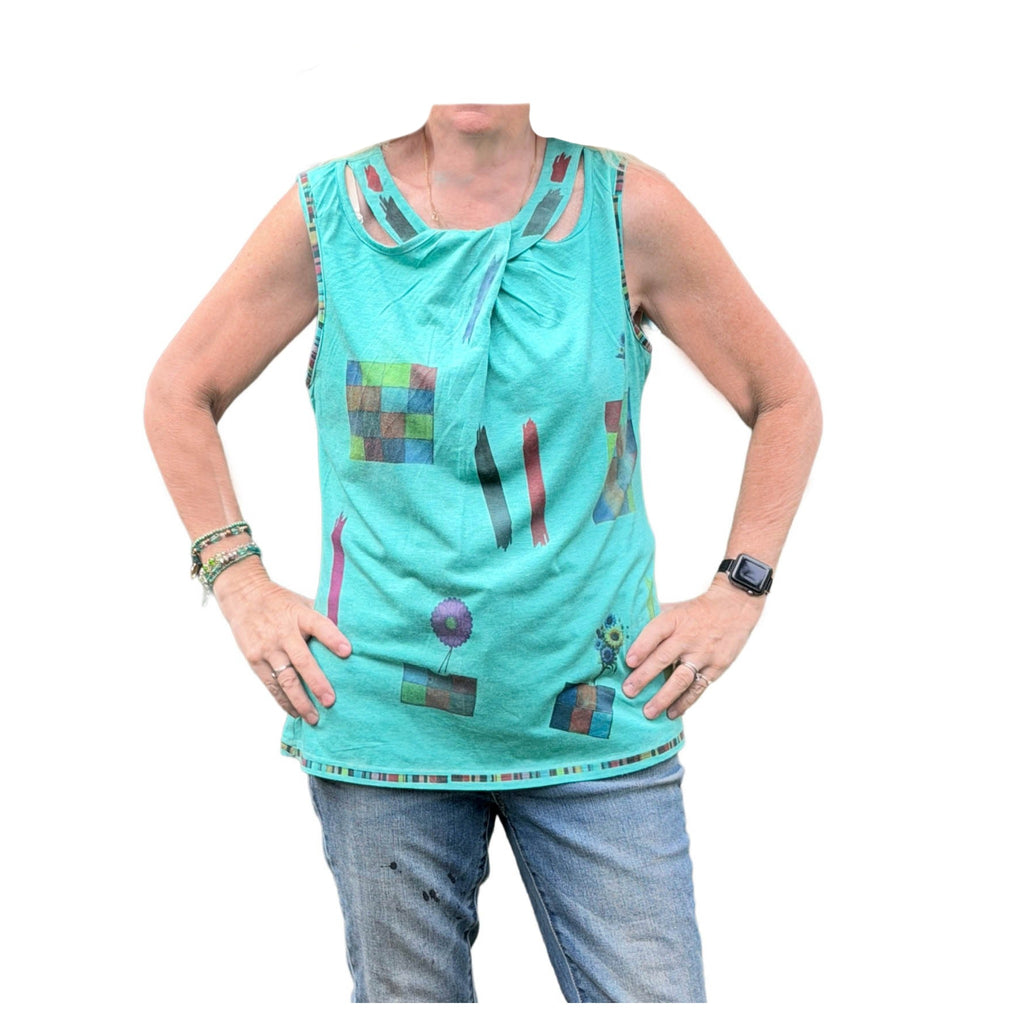 Color Maze Sleeveless Top - Front, Teal (XL)