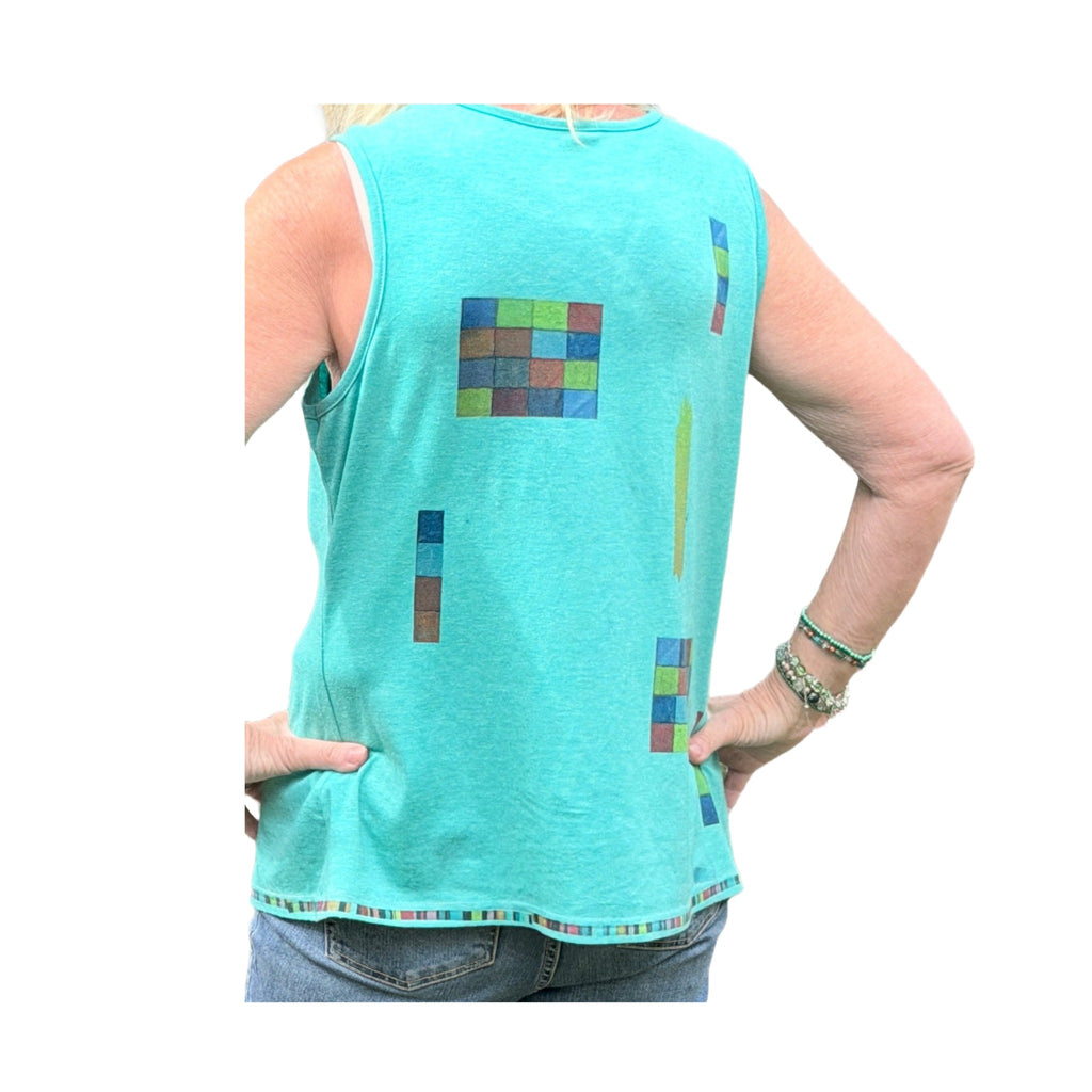 Color Maze Sleeveless Top - Back, Teal (XL)