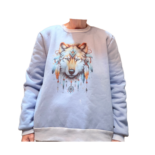 Boho Wolf Sweatshirt - Front, Light Blue Bleach (M)